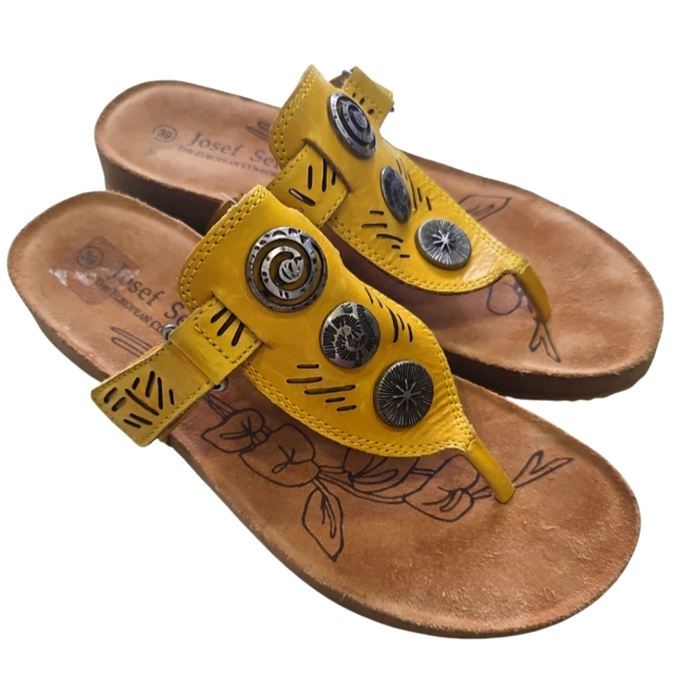 Josef Seibel European Comfort  Leather Medallion Thong Wedge Sandals Size 39(8)
